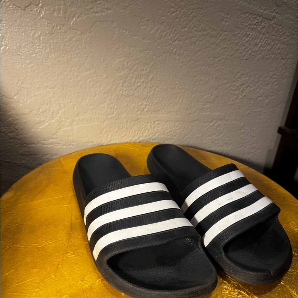 Black and White Adidas Slides